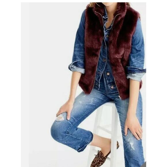 J. Crew Jackets & Blazers - J. Crew Faux Fur Vest Wine Burgundy Old Money Quiet Luxury Women’s S